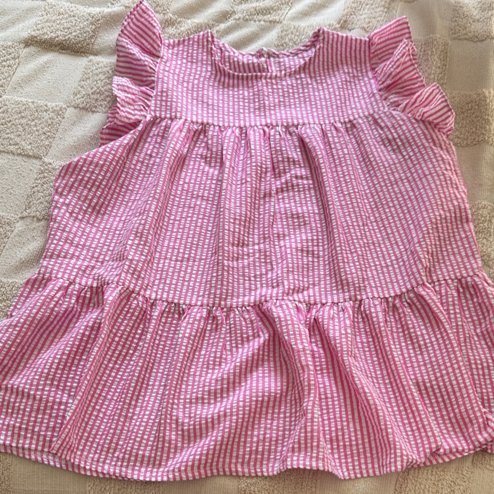 Pink Striped Ruffle Dress